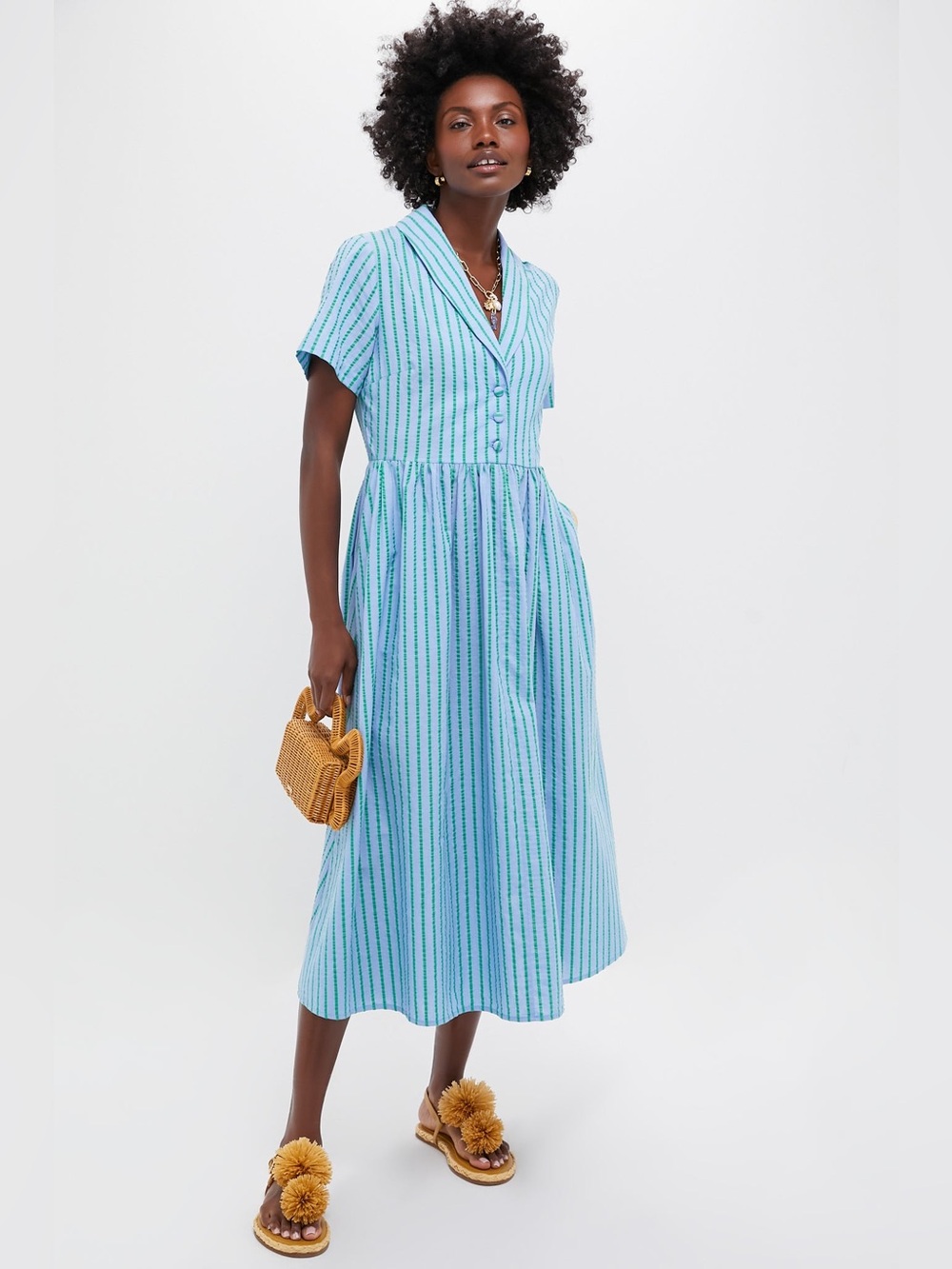 TUCKERNUCK Delphinium Seersucker Shawl Collar Adelaide Dress size large NWT